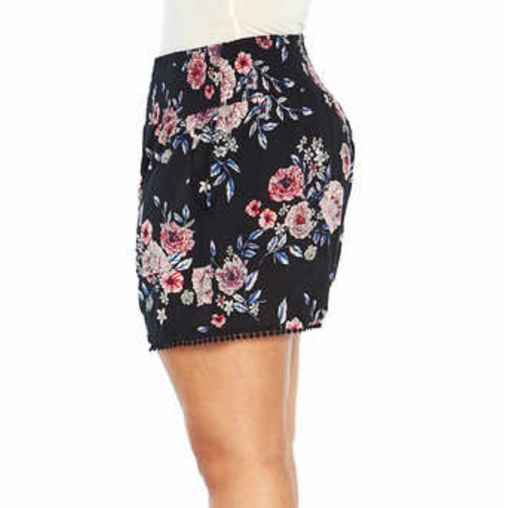 Three Dots Ladies' Printed Black and Pink Floral Shorts with Crochet Trim Detail - Picture 5 of 5